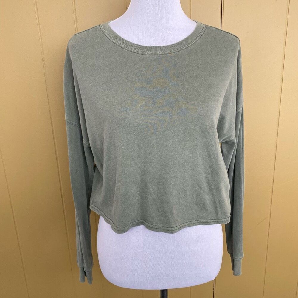 Sky & Sparrow women M cotton blend drop shoulder Longsleeve top green